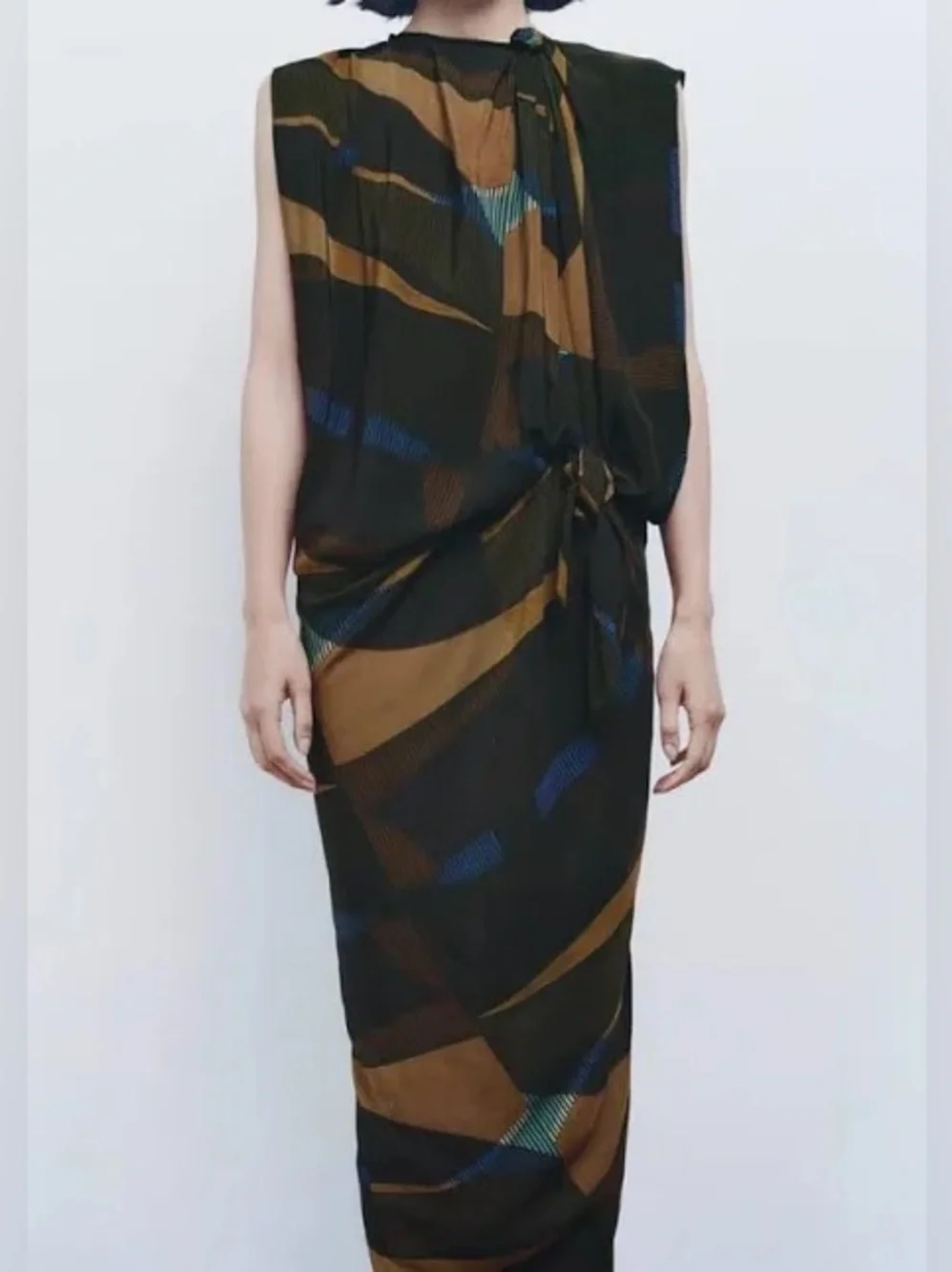 NWT Zara Dresses | Brown and Black Women’s Geometric Maxi Dress - Picture 2 of 6